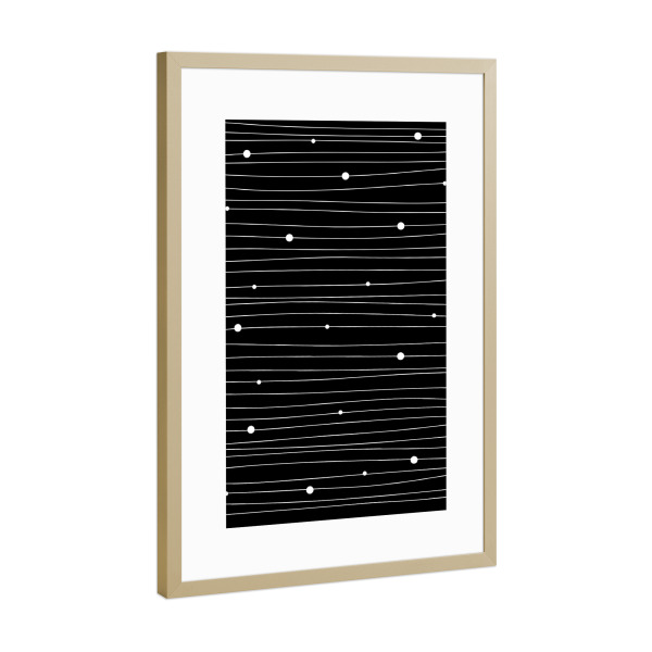 Poster mit Rahmen Gold "White lines & dots" artboxONE - Abstrakt,Schwarzweiß,Geometrie