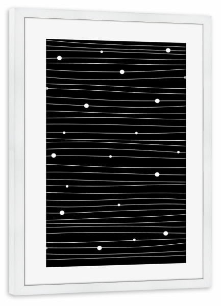 Poster mit Rahmen weiß "White lines & dots" artboxONE - Abstrakt,Schwarzweiß,Geometrie