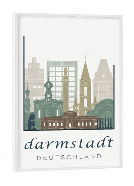 Poster mit weißem Rahmen "Darmstadt skyline light blue" artboxONE - Städte - Darmstadt,Germany,Deutschland,Skyline,Cityscape,Travel