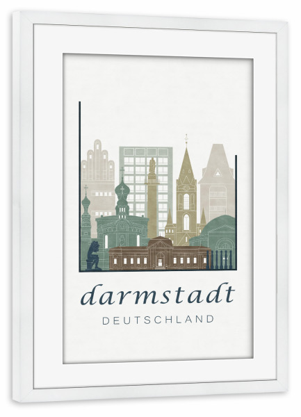 Poster mit Rahmen weiß "Darmstadt skyline light blue" artboxONE - Städte - Darmstadt,Germany,Deutschland,Skyline,Cityscape,Travel