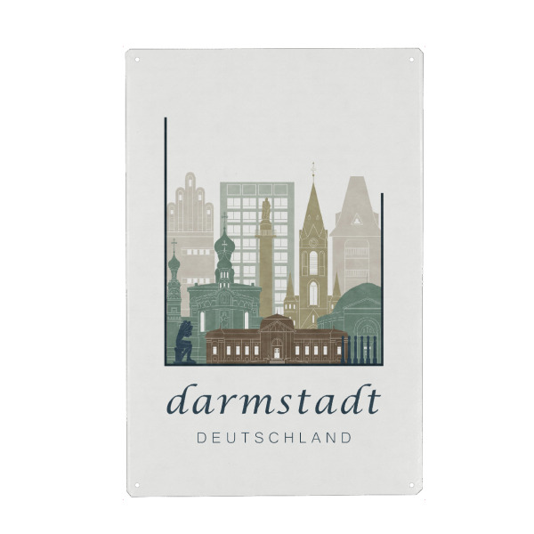 Metall Poster "Darmstadt skyline light blue" artboxONE - Städte - Darmstadt,Germany,Deutschland,Skyline,Cityscape,Travel - Blechschild