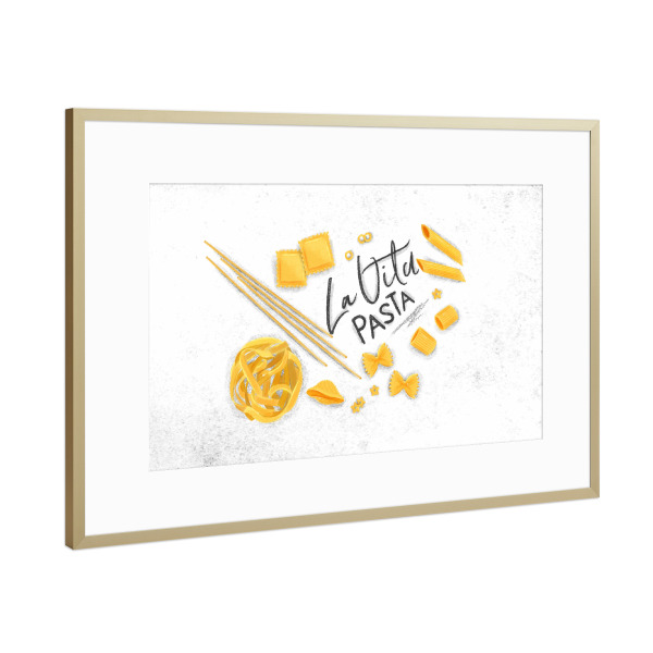 Poster mit Rahmen Gold "La vita pasta" artboxONE - Essen & Trinken