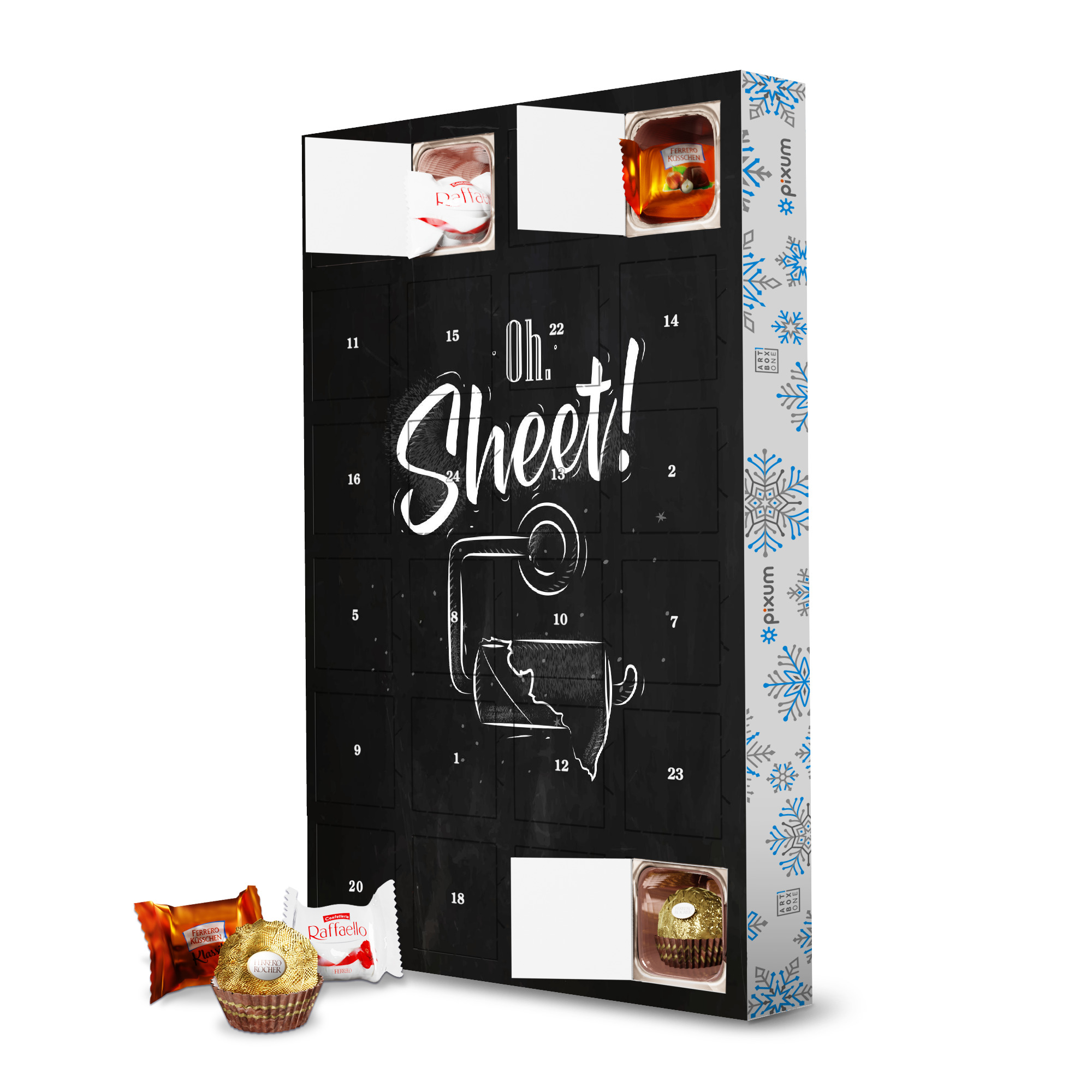 Adventskalender mit Ferrero Pralinen Toilet finish paper graphics chalk artboxONE Adventskalender Typografie