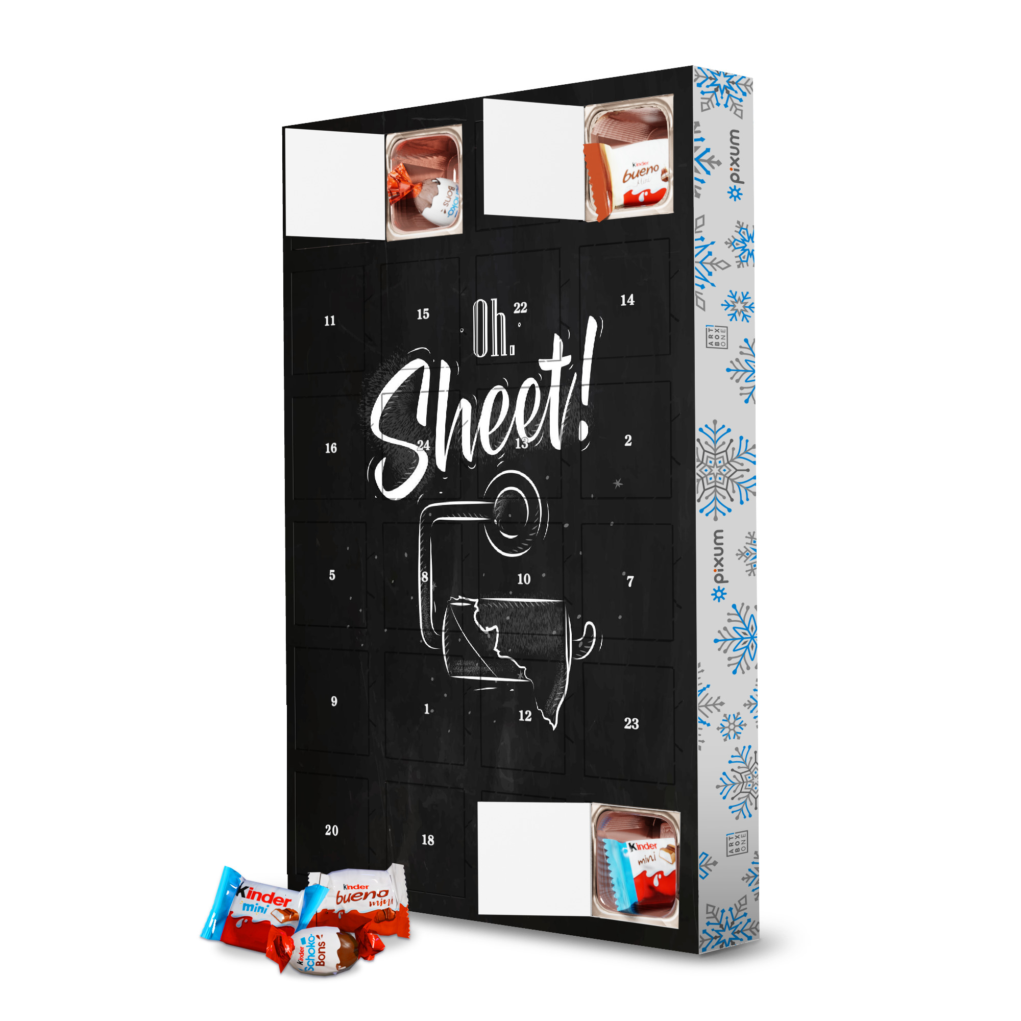 Adventskalender mit Produkten von Kinder Toilet finish paper graphics chalk artboxONE Adventskalender Typografie