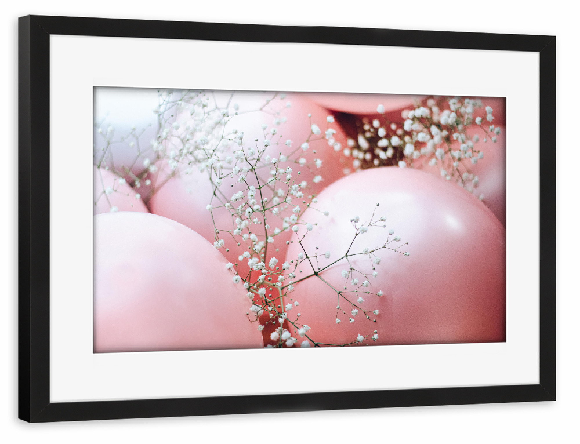 Poster mit Rahmen schwarz "Blooms and Balloons - Focus" artboxONE - Festivals - Floral,Luftballons,Rosé,Feminin