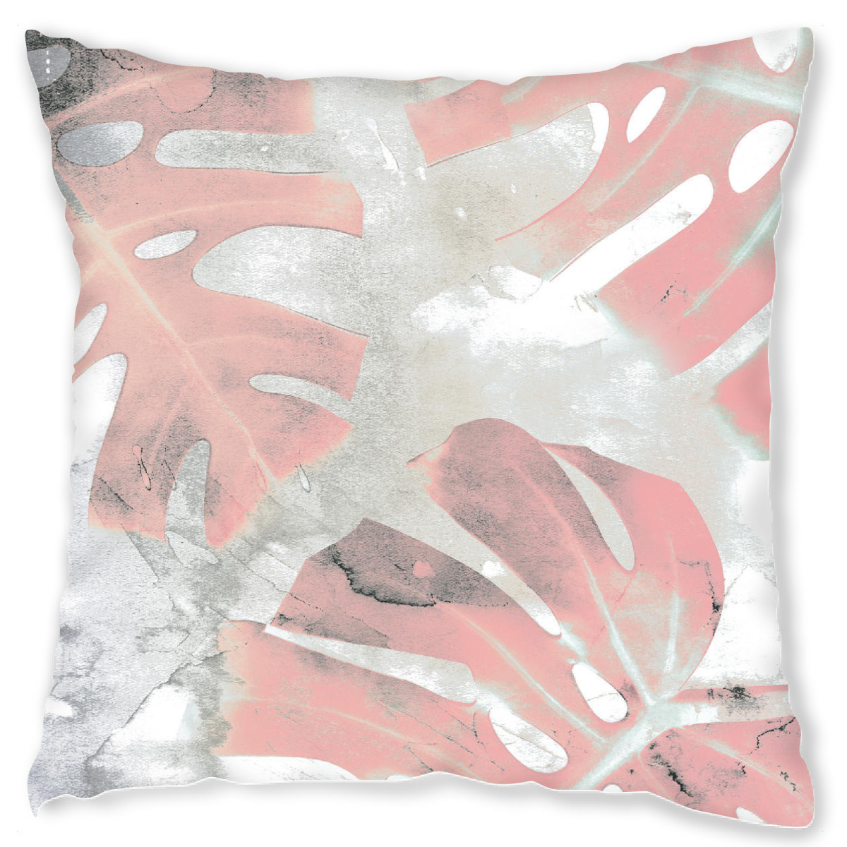 Design-Kissen "Pink Ombre Monstera" artboxONE - Natur,Floral - Monstera,Leaf,Exotic,Plant,Pink,Blush,Mixed media,Paint