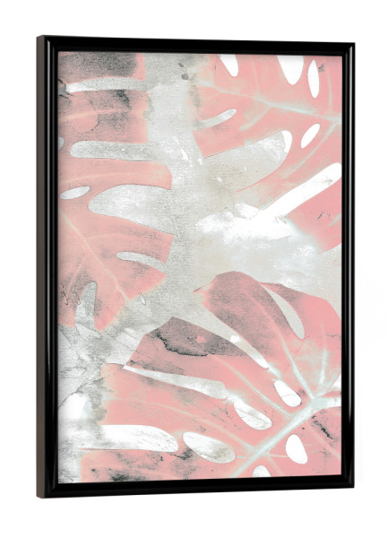 Poster mit schwarzem Rahmen "Pink Ombre Monstera" artboxONE - Natur,Floral - Monstera,Leaf,Exotic,Plant,Pink,Blush,Mixed media,Paint