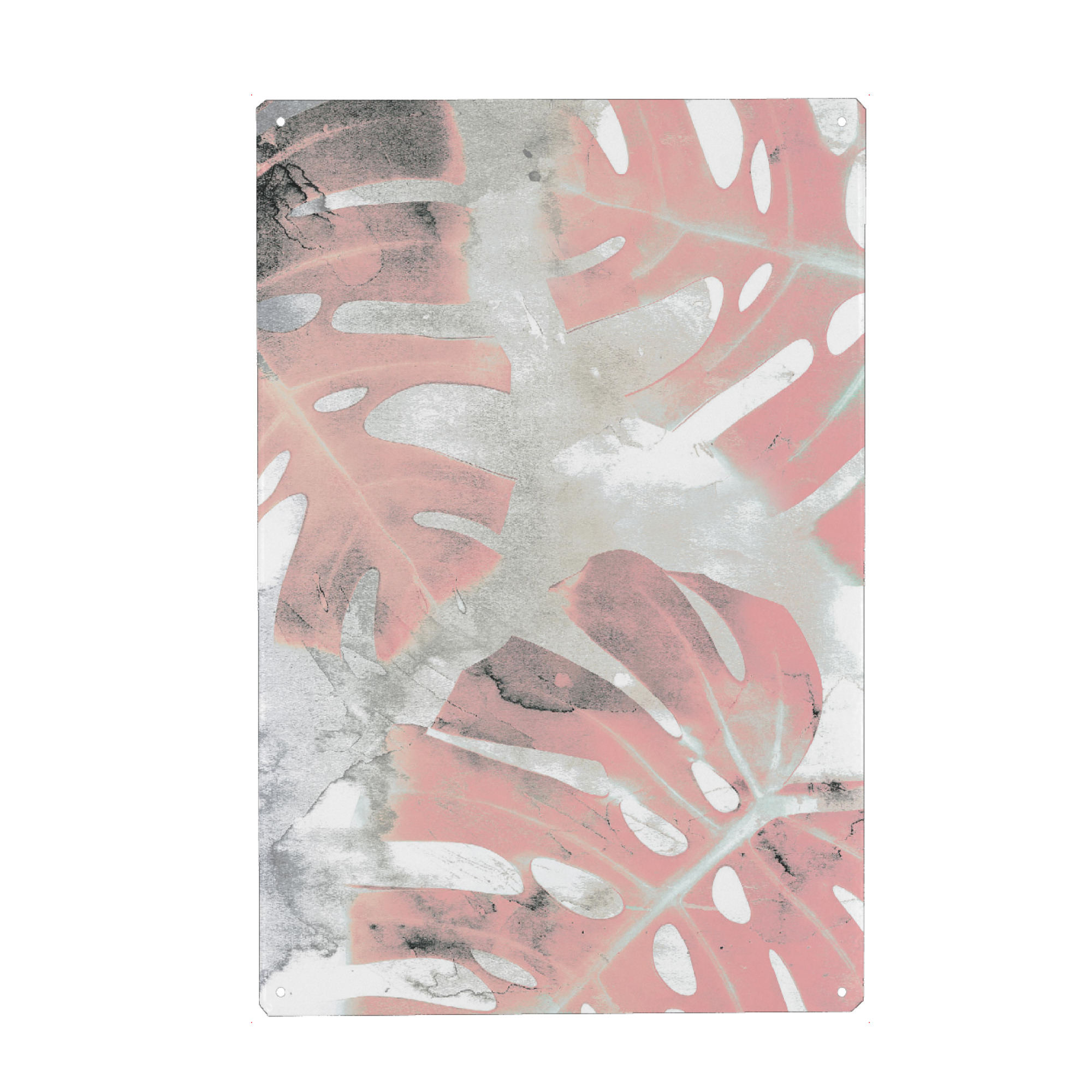 Metall Poster "Pink Ombre Monstera" artboxONE - Natur,Floral - Monstera,Leaf,Exotic,Plant,Pink,Blush,Mixed media,Paint - Blechschild