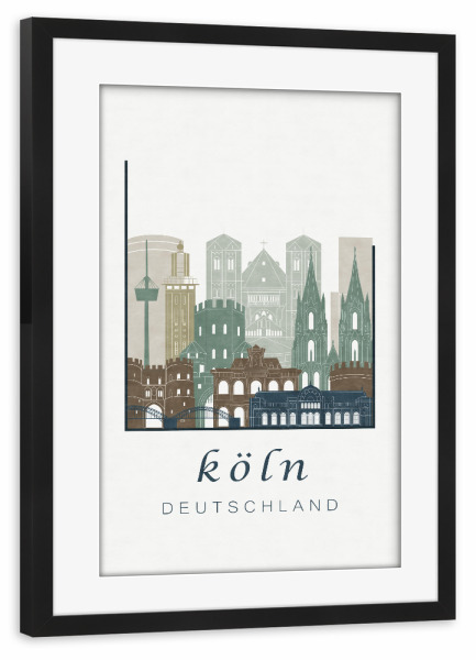 Poster mit Rahmen schwarz "Cologne skyline light blue" artboxONE - Städte / Köln - Cologne,Köln,Koln,Germany,Deutschland,Skyline,Cityscape