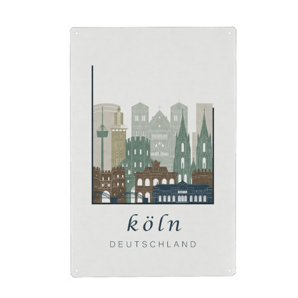 Metall Poster "Cologne skyline light blue" artboxONE - Städte / Köln - Cologne,Köln,Koln,Germany,Deutschland,Skyline,Cityscape - Blechschild