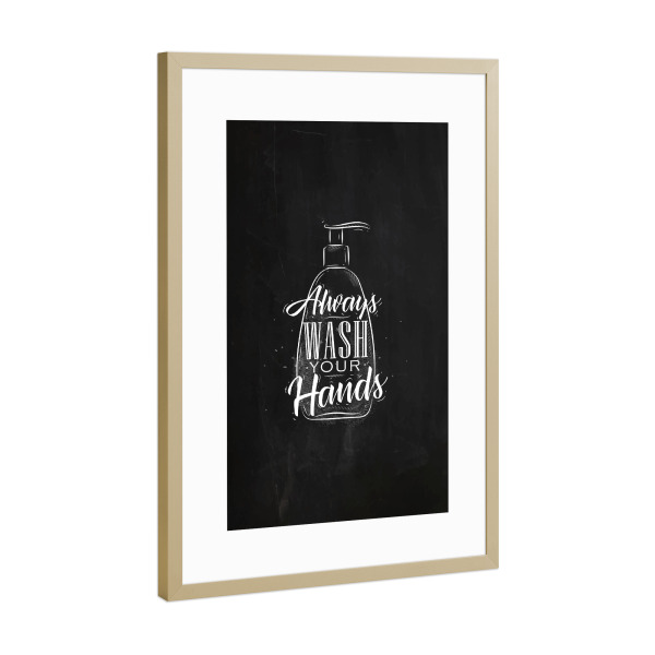 Poster mit Rahmen Gold "Soap dispenser graphic chalk" artboxONE - Typografie,Schwarzweiß - Soap,Lettering,Chalk