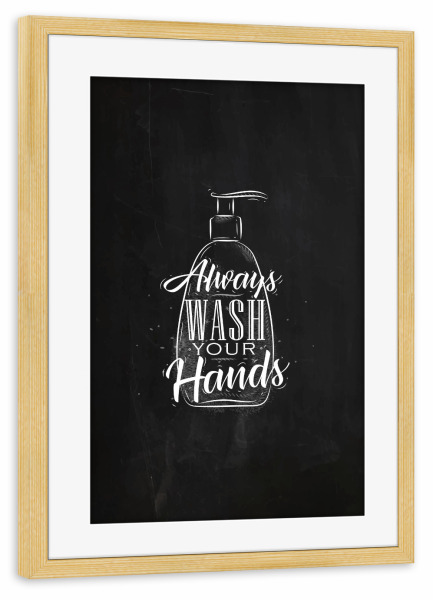 Poster mit Rahmen kiefer "Soap dispenser graphic chalk" artboxONE - Typografie,Schwarzweiß - Soap,Lettering,Chalk