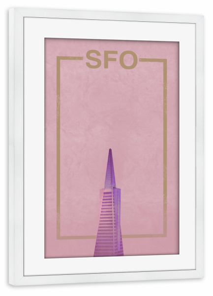 Poster mit Rahmen weiß "SFO - San Francisco" artboxONE - Städte / San Francisco - Pink,San francisco,Usa,Architecture,California,Tower,Urban