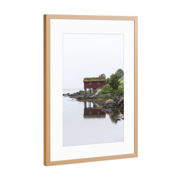 Poster mit Rahmen Kupfer "Norwegian cabin" artboxONE - Natur - Norwegen,Hütte,Bootshaus