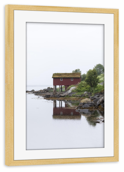 Poster mit Rahmen kiefer "Norwegian cabin" artboxONE - Natur - Norwegen,Hütte,Bootshaus
