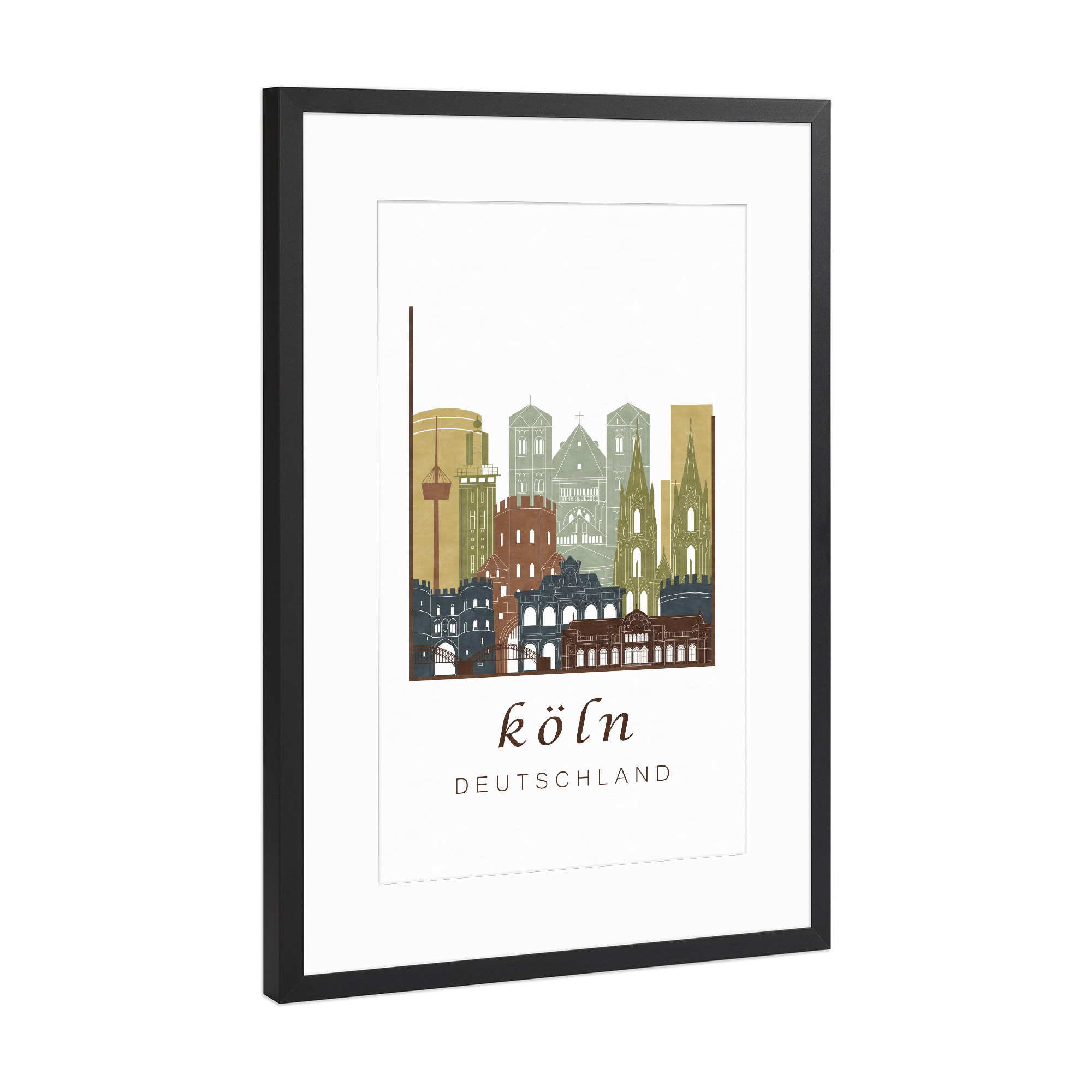 Poster mit Rahmen Schwarz (Metallic) "Cologne skyline light brown" artboxONE - Städte / Köln