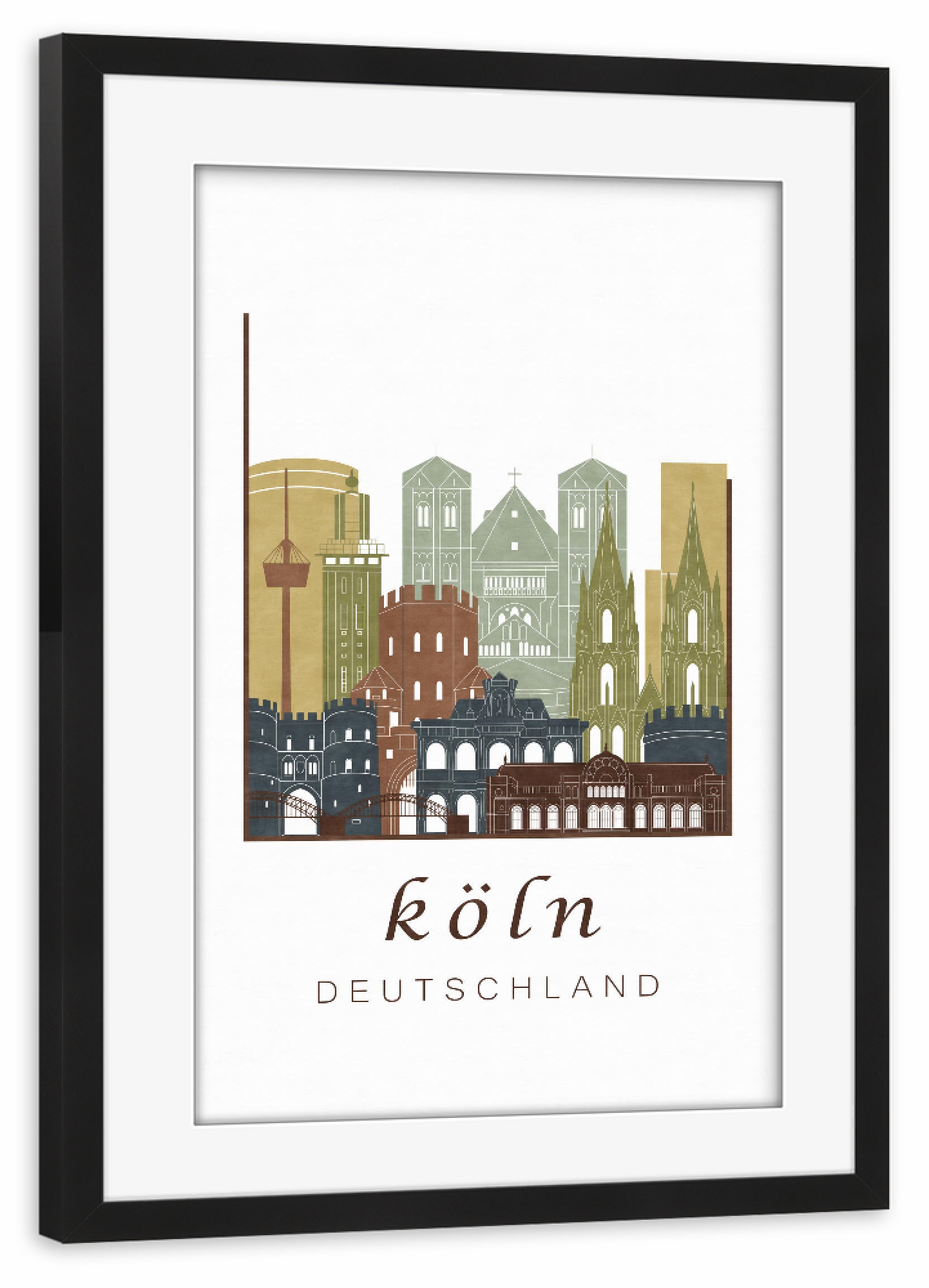 Poster mit Rahmen schwarz "Cologne skyline light brown" artboxONE - Städte / Köln - Cologne,Köln,Koln,Germany,Deutschland,Skyline,Cityscape,Travel