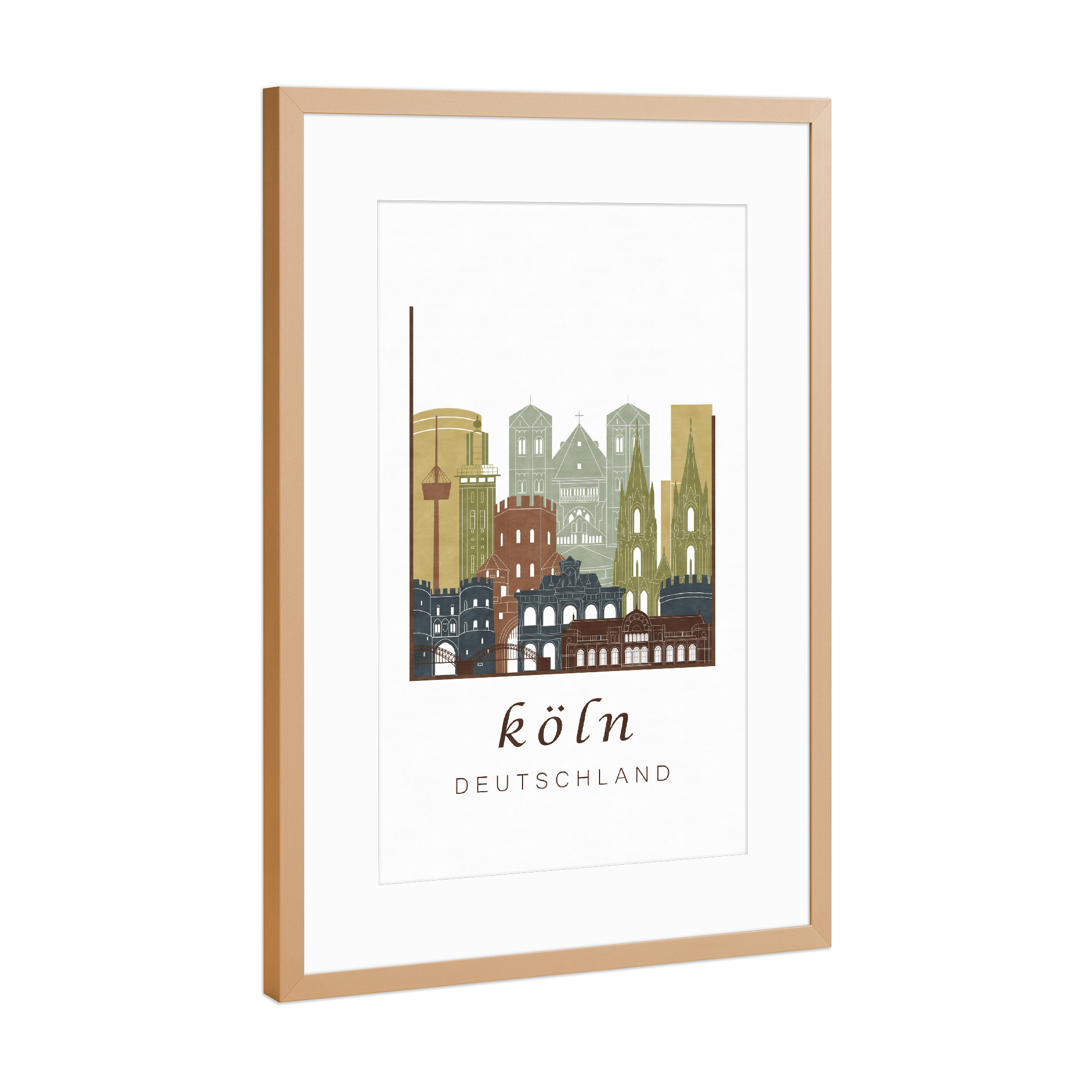 Poster mit Rahmen Kupfer "Cologne skyline light brown" artboxONE - Städte / Köln - Cologne,Köln,Koln,Germany,Deutschland,Skyline,Cityscape,Travel