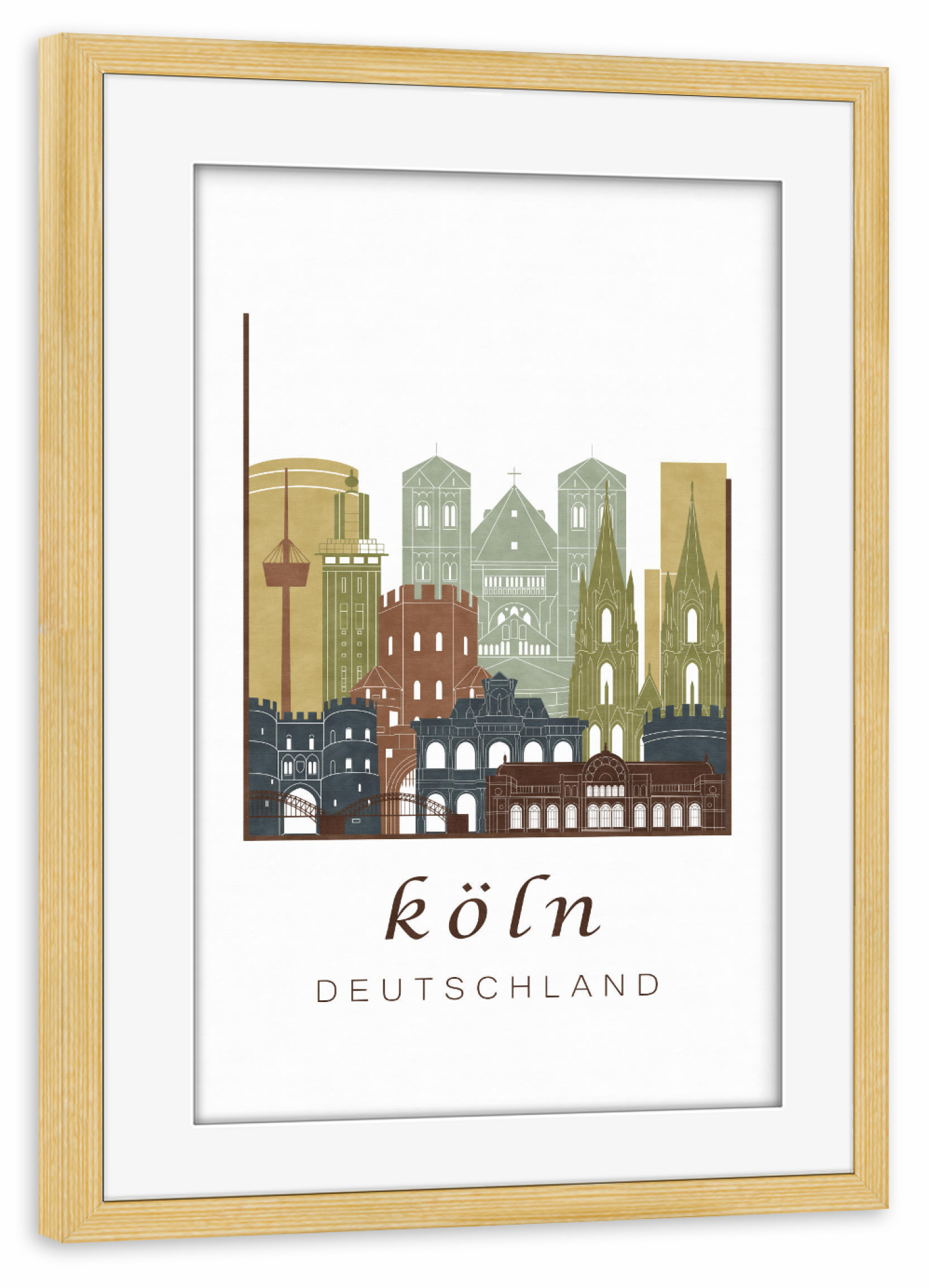 Poster mit Rahmen kiefer "Cologne skyline light brown" artboxONE - Städte / Köln - Cologne,Köln,Koln,Germany,Deutschland,Skyline,Cityscape,Travel
