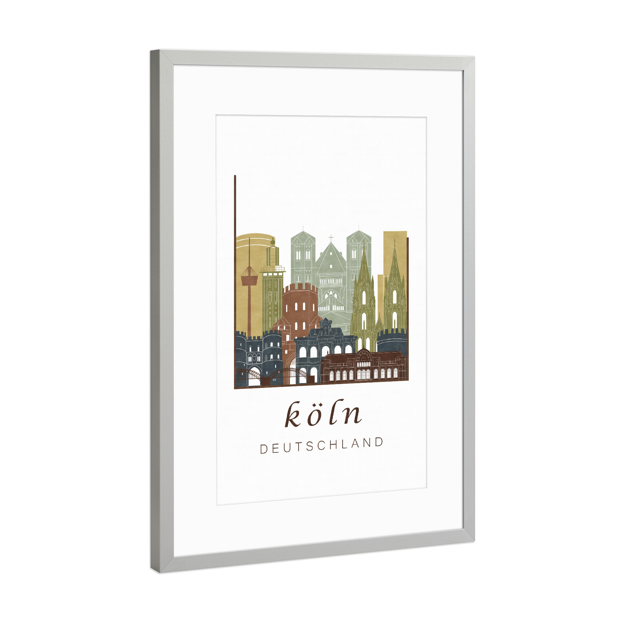 Poster mit Rahmen Silber "Cologne skyline light brown" artboxONE - Städte / Köln - Cologne,Köln,Koln,Germany,Deutschland,Skyline,Cityscape,Travel