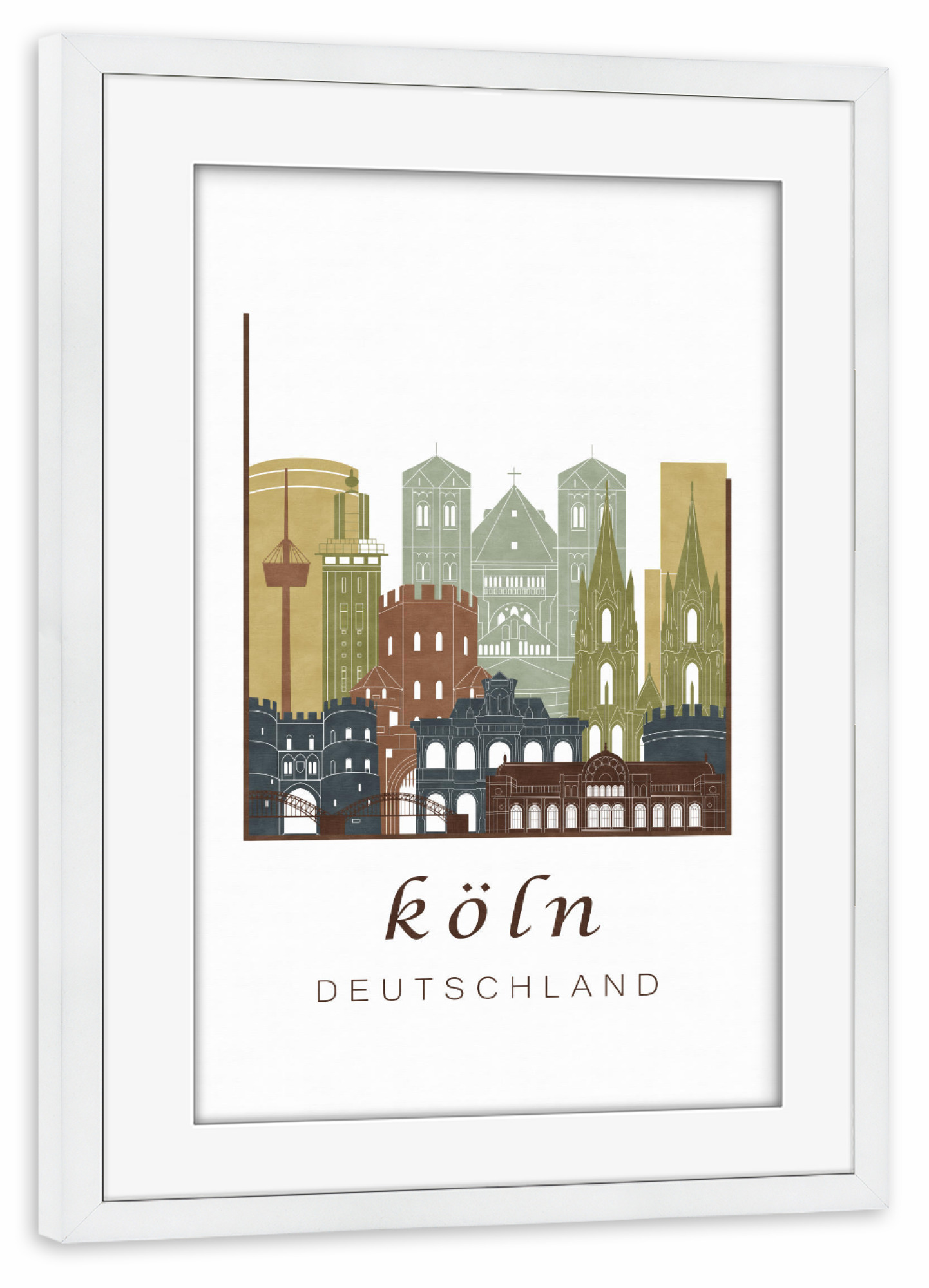 Poster mit Rahmen weiß "Cologne skyline light brown" artboxONE - Städte / Köln - Cologne,Köln,Koln,Germany,Deutschland,Skyline,Cityscape,Travel