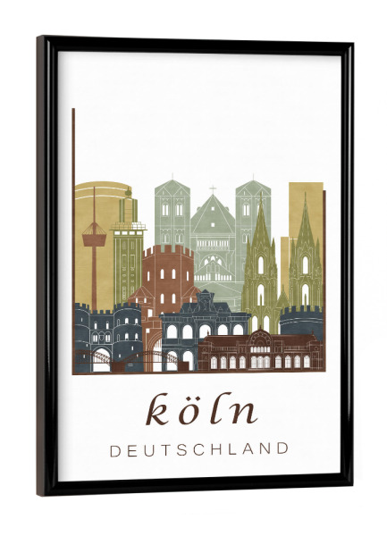 Poster mit schwarzem Rahmen "Cologne skyline light brown" artboxONE - Städte / Köln - Cologne,Köln,Koln,Germany,Deutschland,Skyline,Cityscape,Travel