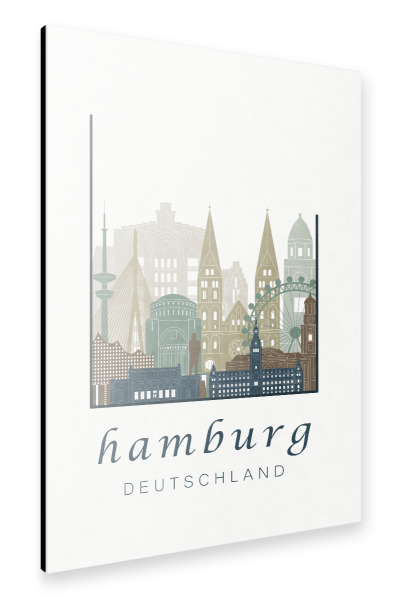 Alu-Dibond "Hamburg skyline light blue" 30x20 cm artboxONE