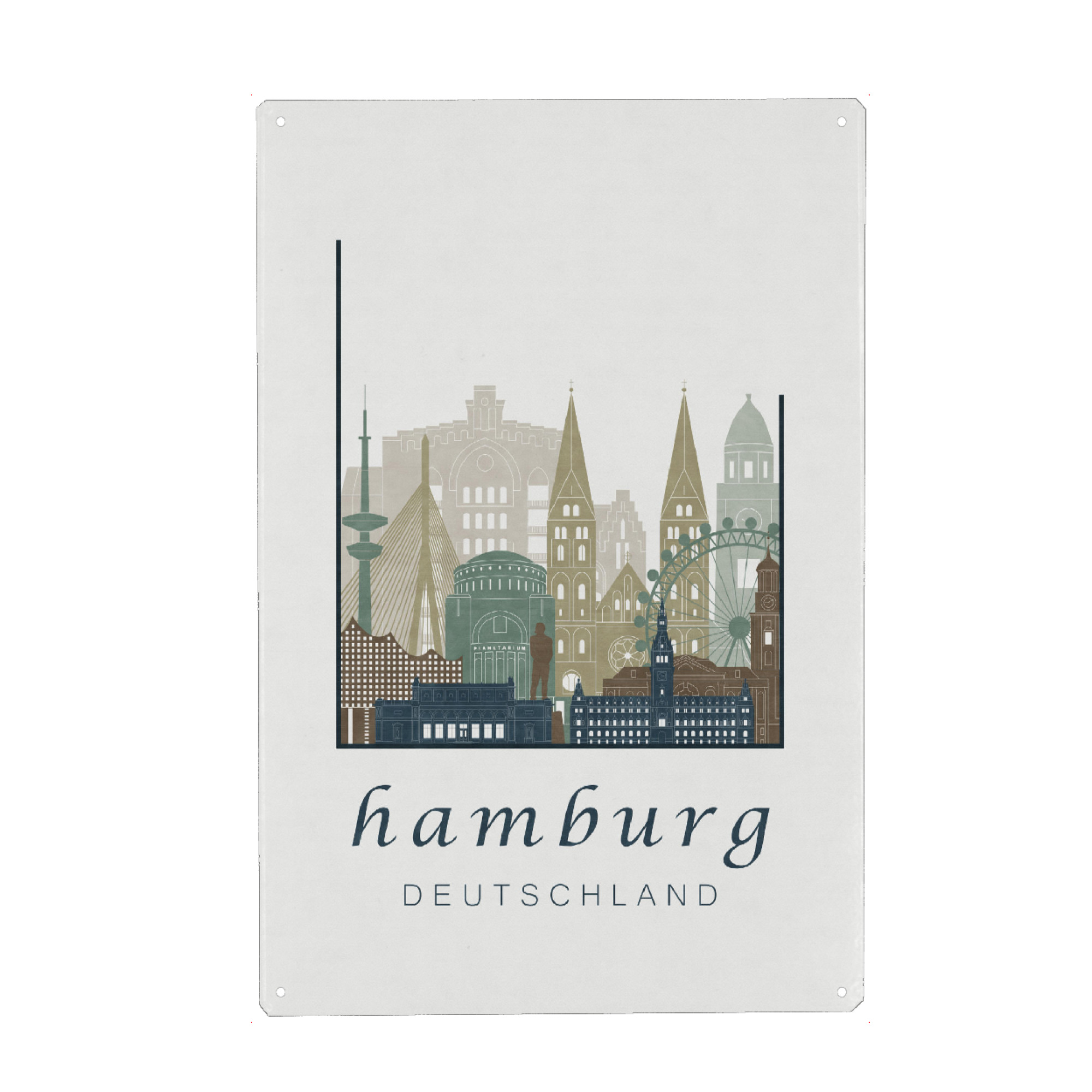 Metall Poster "Hamburg skyline light blue" artboxONE - Städte / Hamburg - Hamburg,Germany,Deutschland,Skyline,Cityscape,Travel - Blechschild