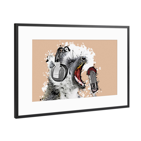 Poster mit Rahmen Schwarz (Metallic) "Singing Lemur" artboxONE - Comic,Schwarzweiß - Lemur