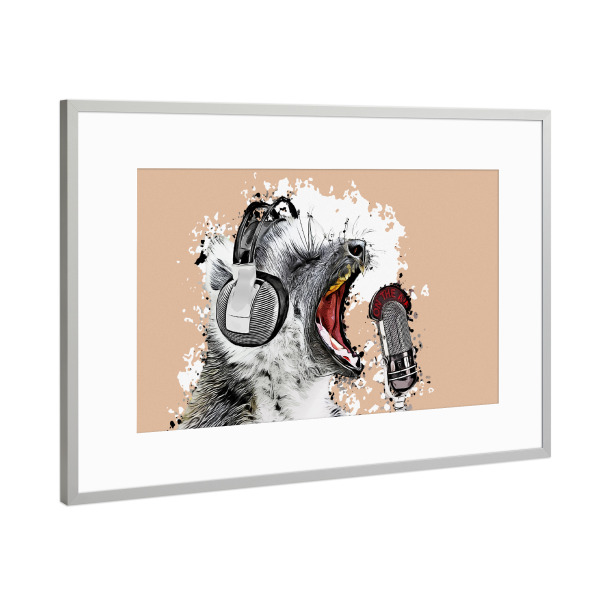 Poster mit Rahmen Silber "Singing Lemur" artboxONE - Comic,Schwarzweiß - Lemur
