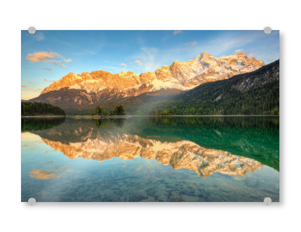 Acrylglasbild "Alpenglühen am Eibsee in Bayern" artboxONE - Reise,Reise / Länder