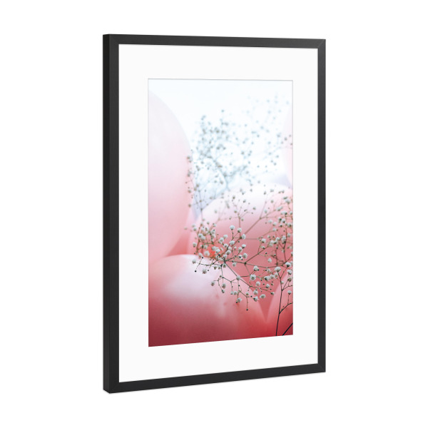 Poster mit Rahmen Schwarz (Metallic) "Blooms and Balloons - This Moment" artboxONE - Abstrakt - Floral,Luftballons,Rosé,Feminin