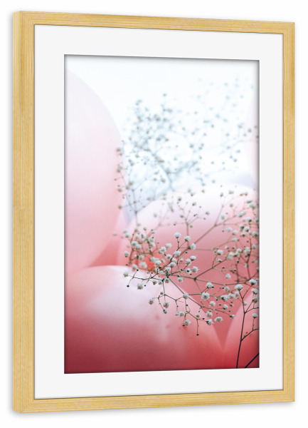 Poster mit Rahmen kiefer "Blooms and Balloons - This Moment" artboxONE - Abstrakt - Floral,Luftballons,Rosé,Feminin