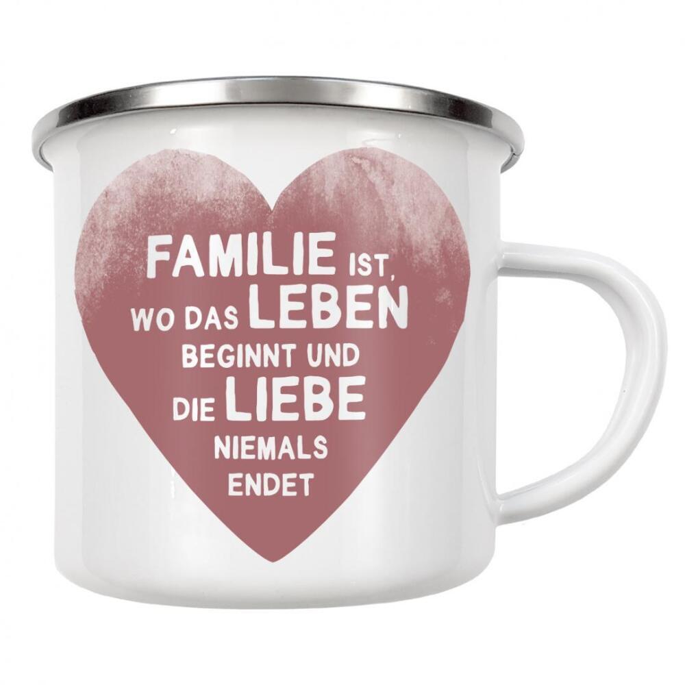 Emaille Tasse "Ein Herz für Familie" artboxONE - Typografie,Für Kinder,Menschen,Liebe,Für Mama
