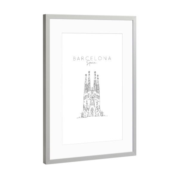 Poster mit Rahmen Silber "Barcelona Sagrada Familia" artboxONE - Reise,Schwarzweiß,Städte / Barcelona