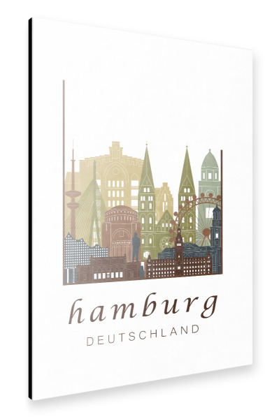 Alu-Dibond "Hamburg skyline light brown" 30x20 cm artboxONE