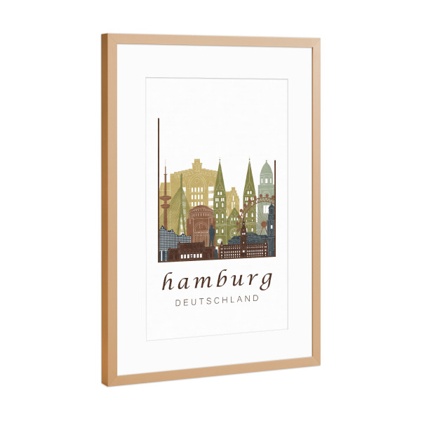 Poster mit Rahmen Kupfer "Hamburg skyline light brown" artboxONE - Städte / Hamburg,Kartografie - Hamburg,Skyline,Cityscape