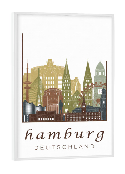 Poster mit weißem Rahmen "Hamburg skyline light brown" artboxONE - Städte / Hamburg,Kartografie - Hamburg,Skyline,Cityscape