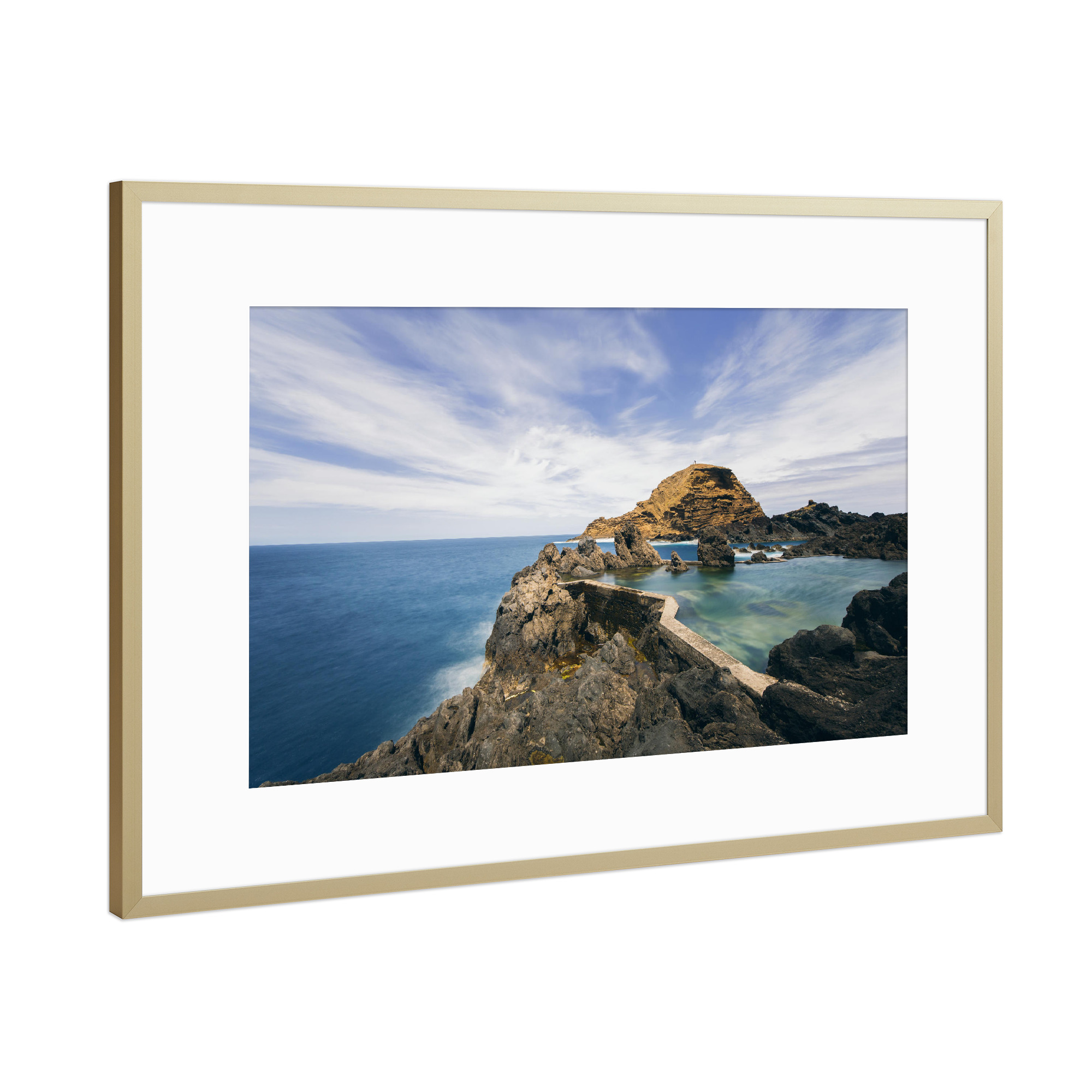 Poster mit Rahmen Gold "Ilheu Mole" artboxONE - Natur - Madeira,Portugal,Landscape,Landschaften,Landmark,Himmel,Sky,Wolken,Travel,Natur,Nature,Sea