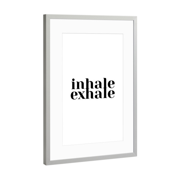 Poster mit Rahmen Silber "Inhale Exhale Quote" artboxONE - Typografie,Schwarzweiß - Inhale,Exhale,Yoga,Kundalini,Meditation,Quote