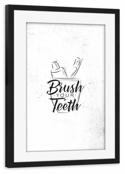 Poster mit Rahmen schwarz "Toothpaste and brush graphics" artboxONE - Typografie,Schwarzweiß