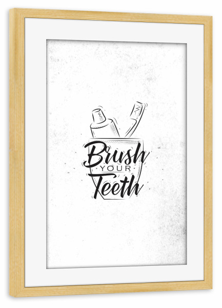 Poster mit Rahmen kiefer "Toothpaste and brush graphics" artboxONE - Typografie,Schwarzweiß